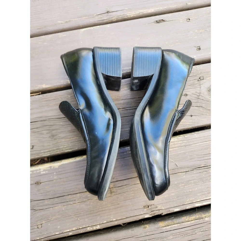 Vintage 90s y2k Predictions Loafers Black Chunky Block Heel Snakeskin Texture 10
